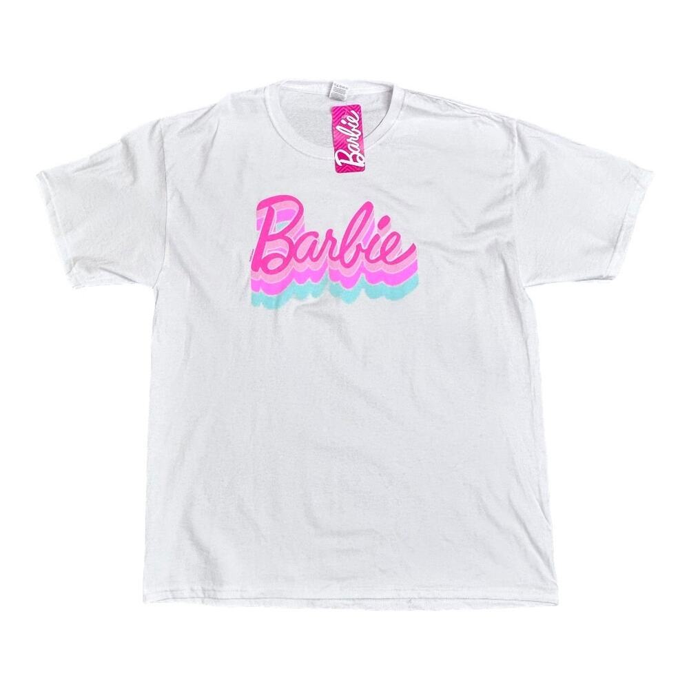 Fruit of the Loom Barbie Women's White Pink Neon T-Shirt Barbiecore Large
